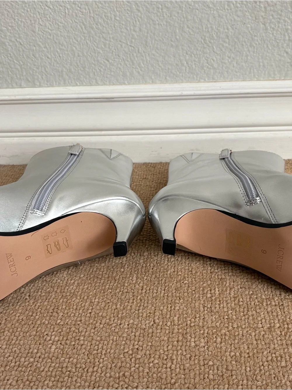 NEW J. Crew Silver Pointed-Toe Ankle Booties with Side Zip, Size 9